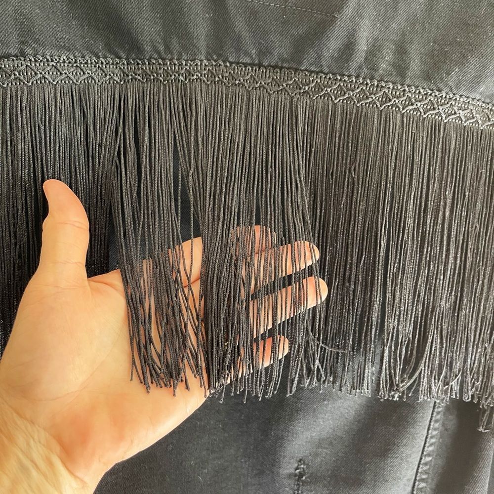 Zara Women's Black Fringe tassel distressed Denim Jacket - Picture 11 of 12